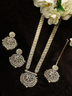 Off White Kundan Beads Pearls Gold Plated Rani Haar with Maang Tikka