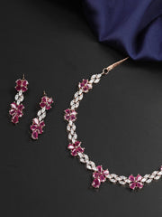 Radiant Ruby-Floral American Diamond Rose Gold Jewellery Set