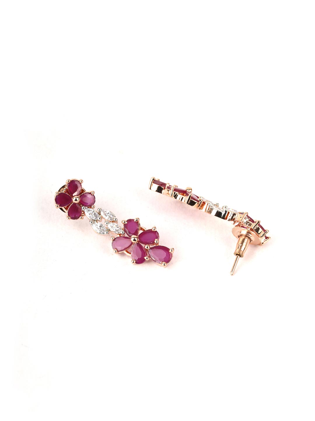 Radiant Ruby-Floral American Diamond Rose Gold Jewellery Set