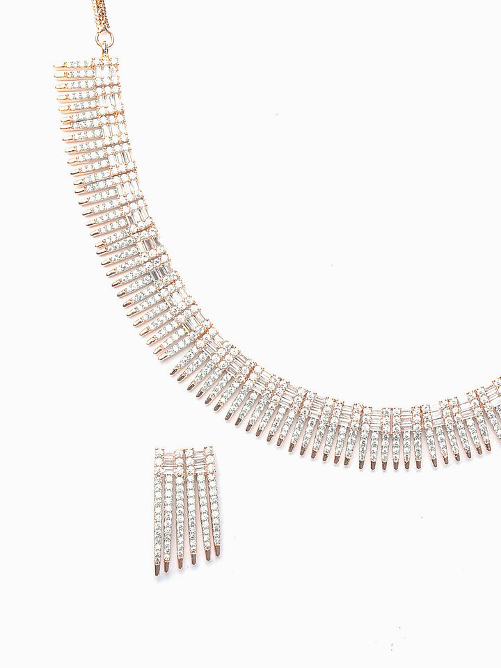Elegant Strands-Rose Gold American Diamond Jewellery Set
