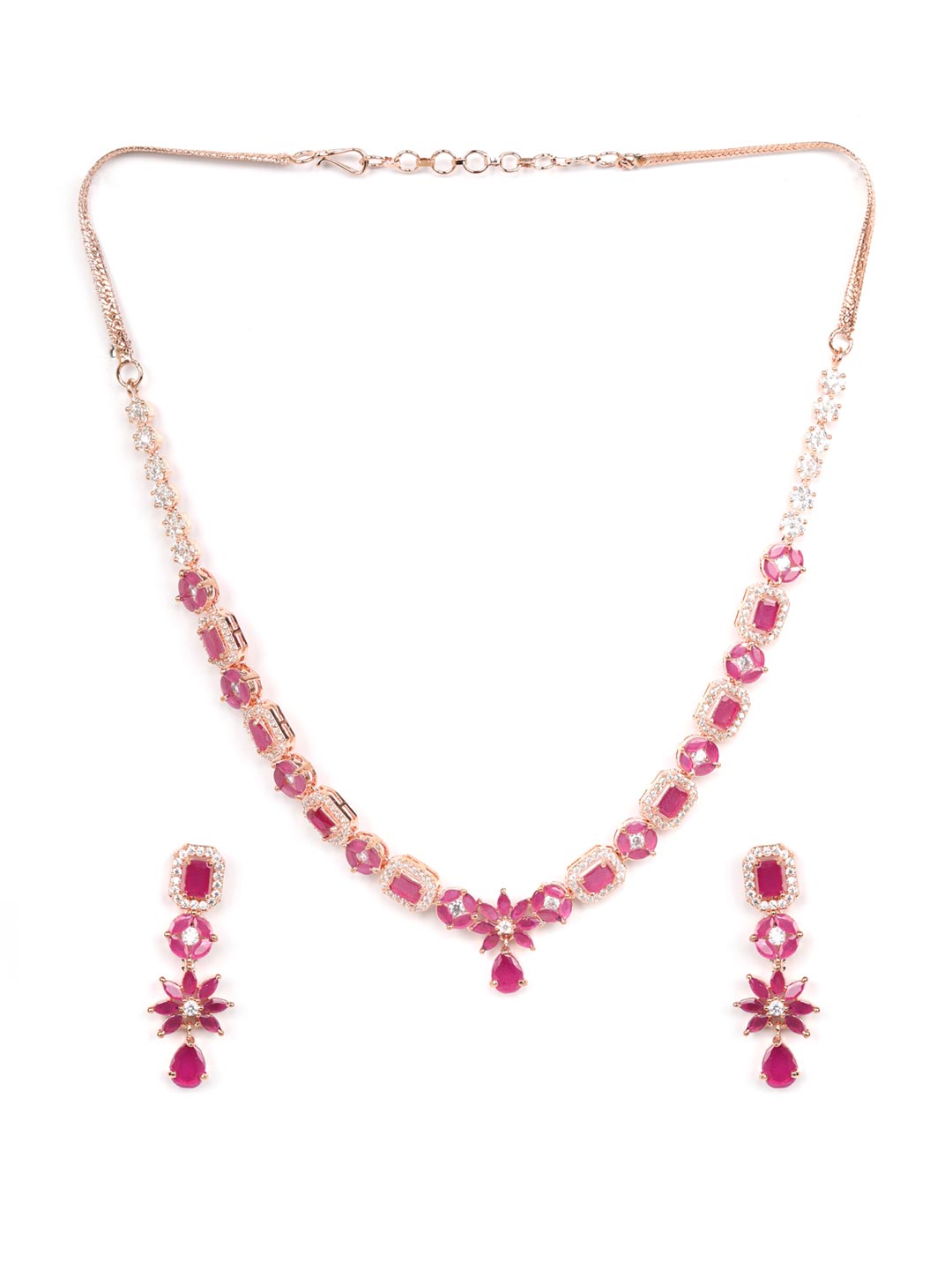 Ruby American Diamond Rose Gold Plated Jewellery Set
