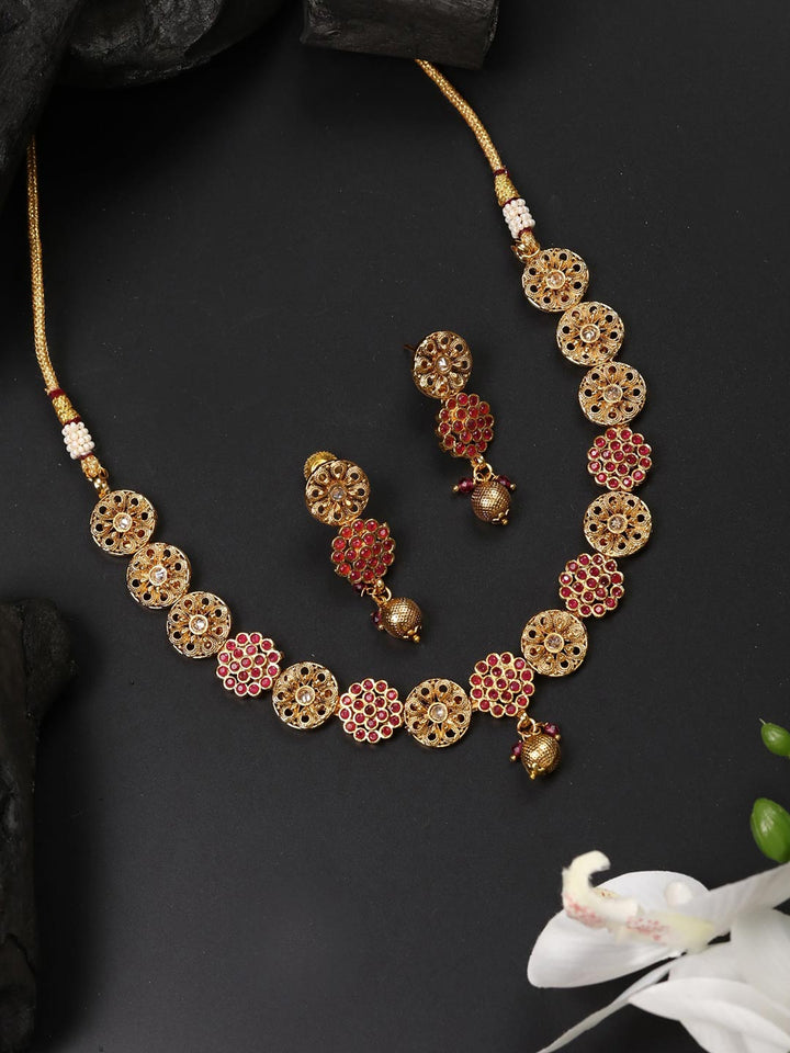 Ruby Kundan Pearls Gold Plated Jewellery Set