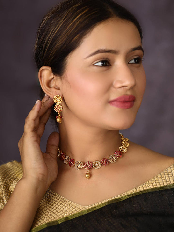 Ruby Kundan Pearls Gold Plated Jewellery Set