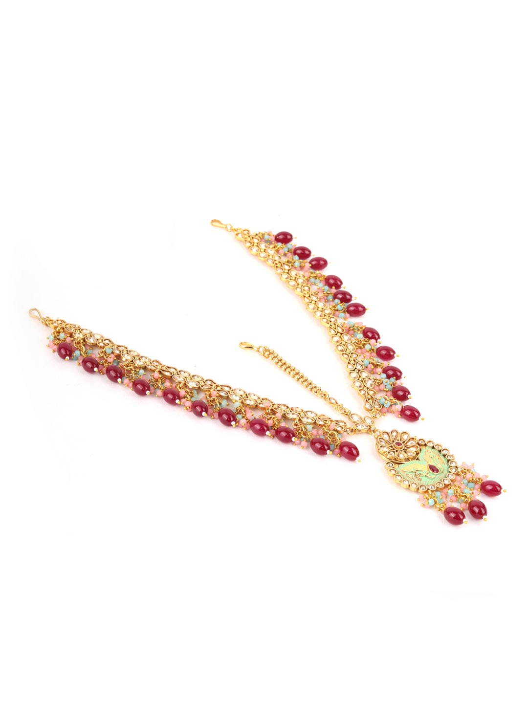 Ruby Kundan Beads Pearls Gold Plated Bridal Jewellery Set