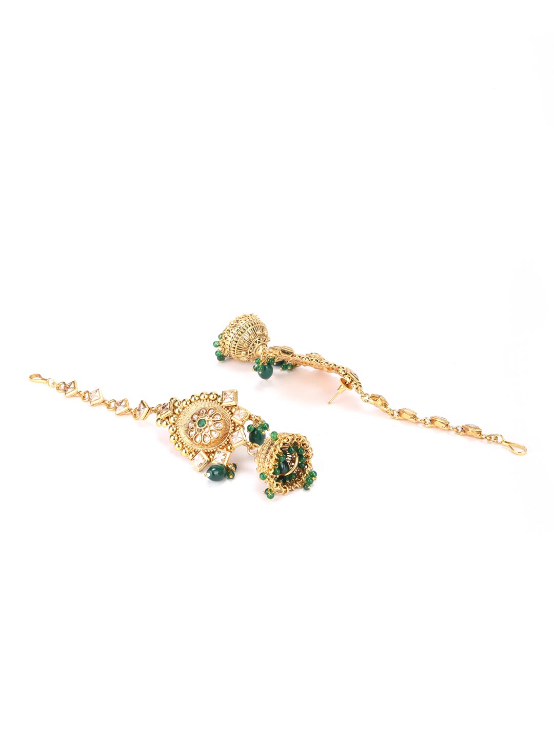 Green Beads Pearls Kundan Gold Plated Bridal Jewellery Set