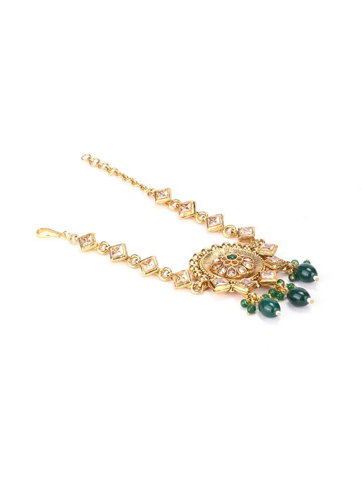 Green Beads Pearls Kundan Gold Plated Bridal Jewellery Set