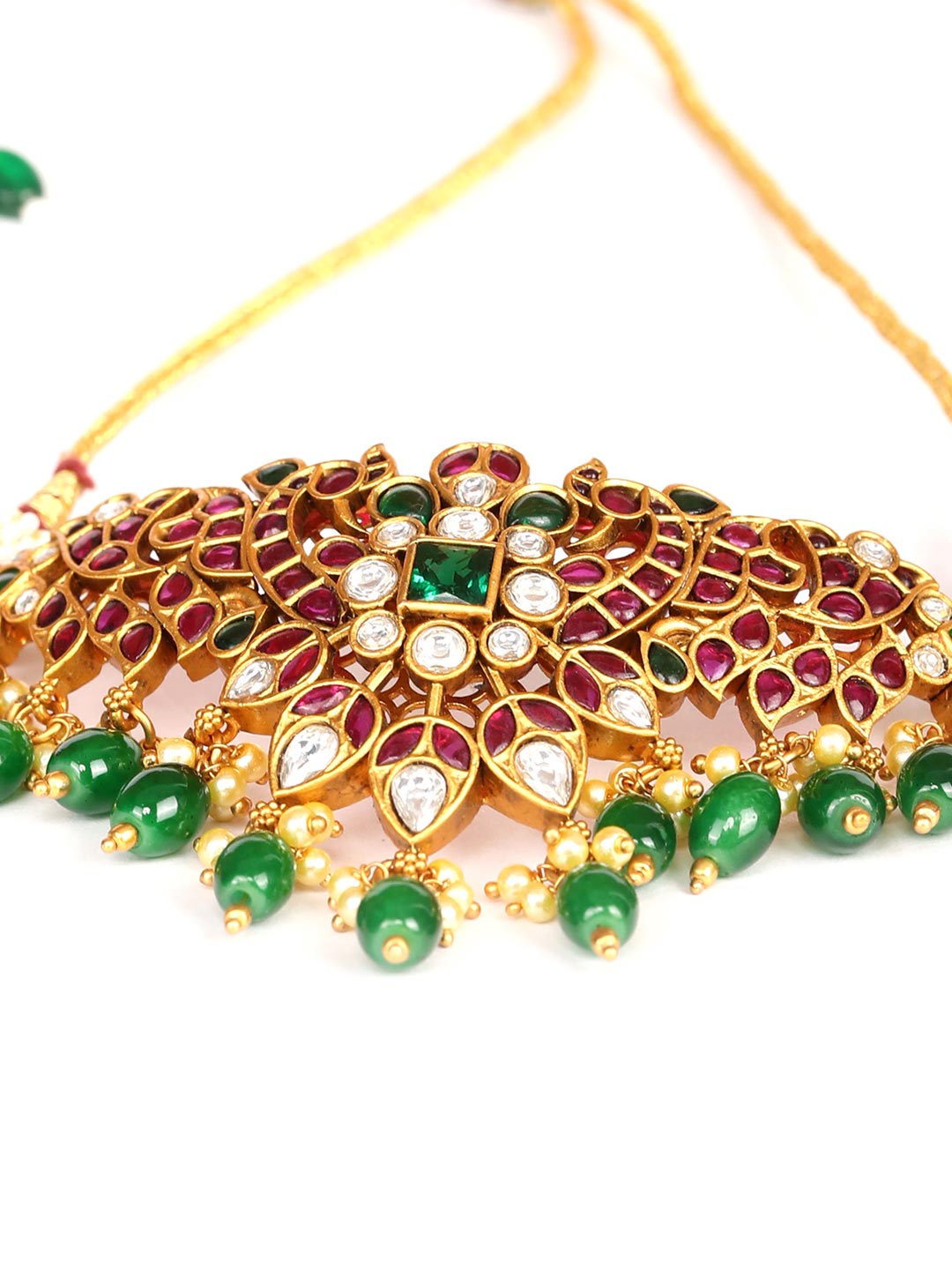 Emerald Pearls Beads Ruby Stones Gold Plated Choker Set