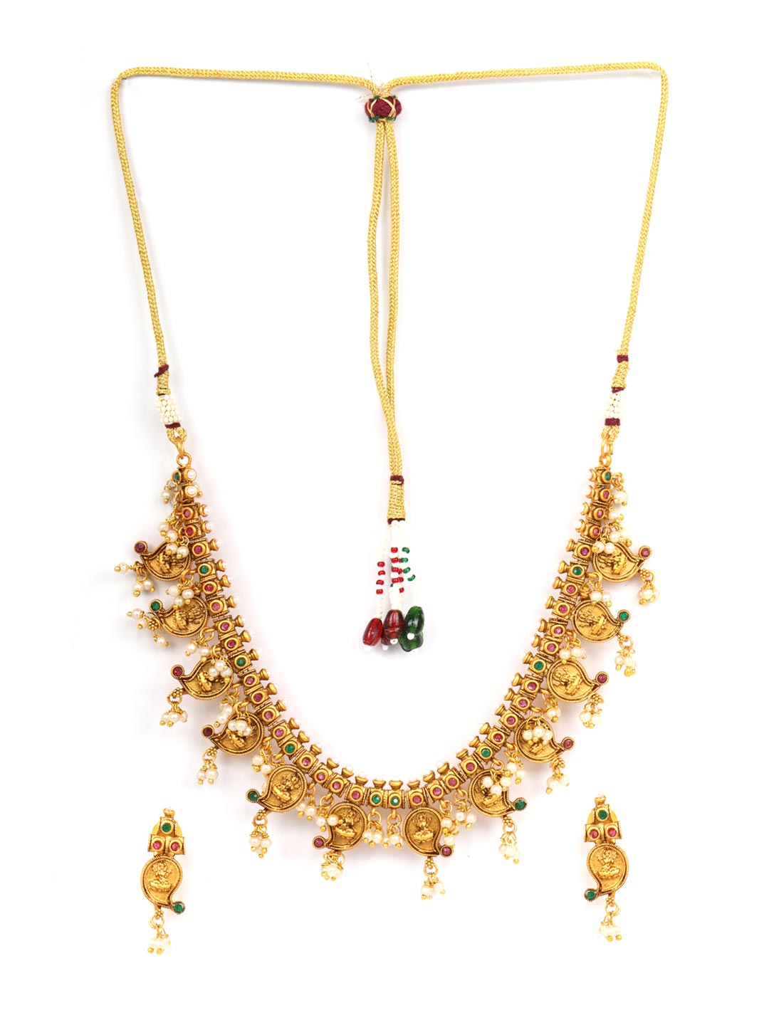 Beads Ruby Emerald Gold Plated Temple Jewellery Set