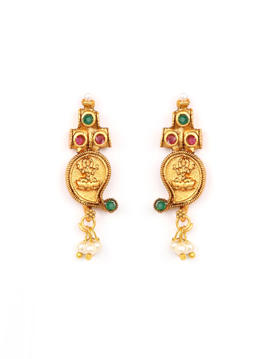 Beads Ruby Emerald Gold Plated Temple Jewellery Set