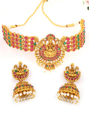 Shakti - Ruby Emerald Beads Gold Plated Choker Set