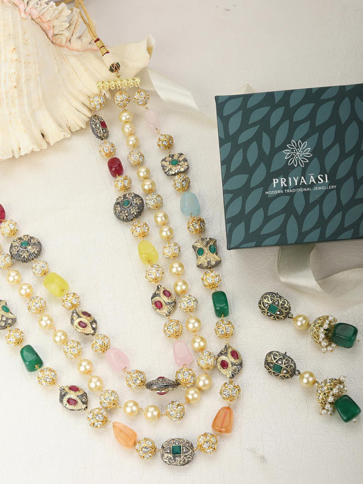 Royal Odyssey - Colourful Beads Pearl Stones Gold Plated Jewellery Set