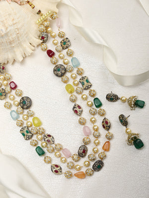 Royal Odyssey - Colourful Beads Pearl Stones Gold Plated Jewellery Set