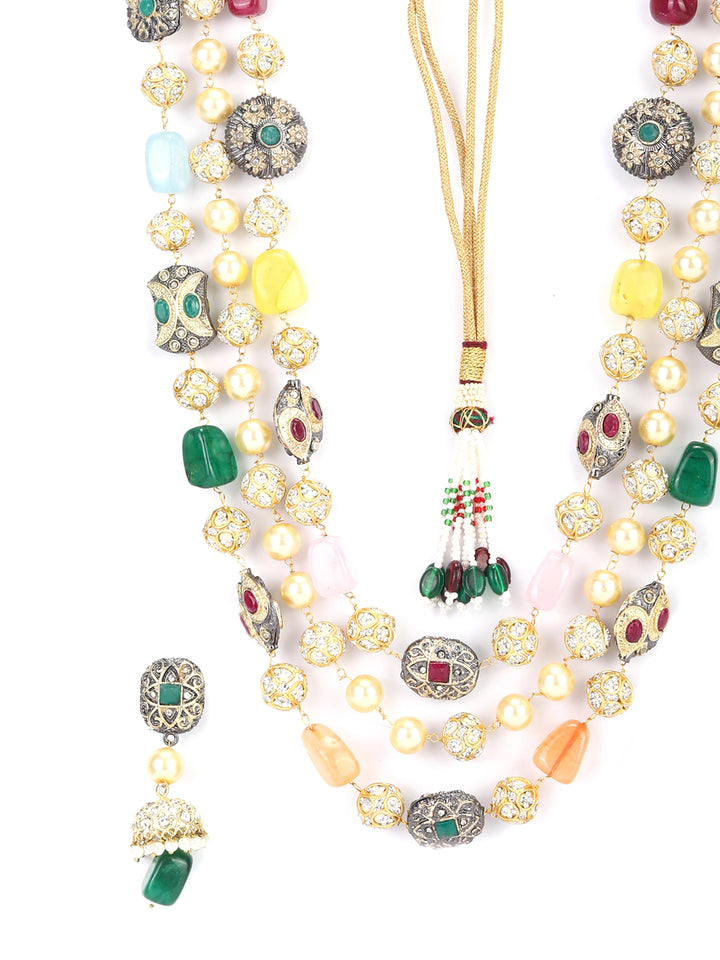 Royal Odyssey - Colourful Beads Pearl Stones Gold Plated Jewellery Set