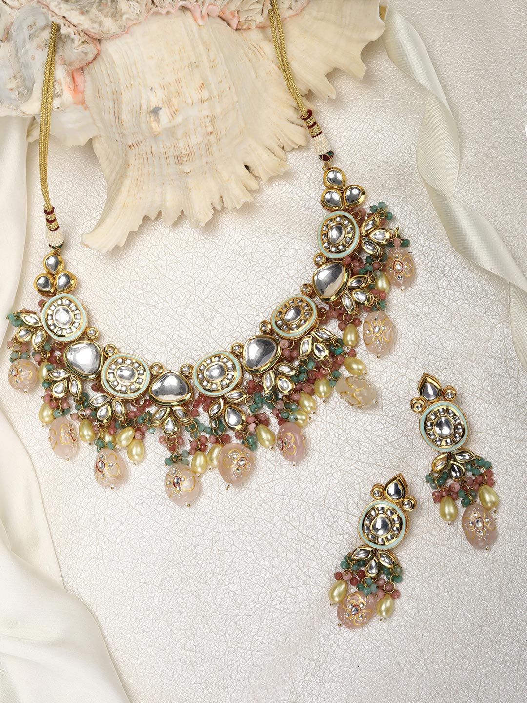 Gulabo-Multi-Color Beads Pearls Kundan Gold Plated Choker Set