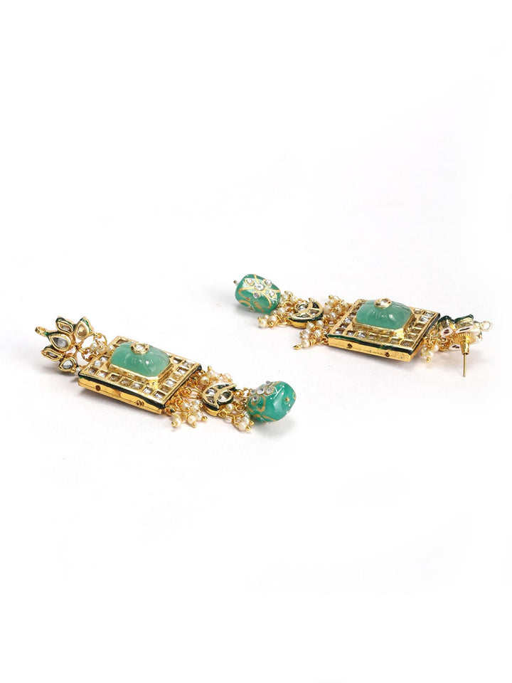 Mint Green Stones Pearls Beads Kundan Gold Plated Choker Set