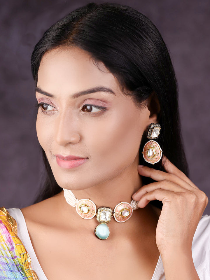 Multi-Color Kundan Beads Stones Gold Plated Jewellery Set