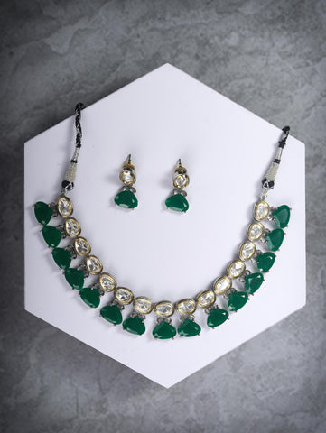 Green American Diamond Stones Studded Gold Plated Jewellery Set