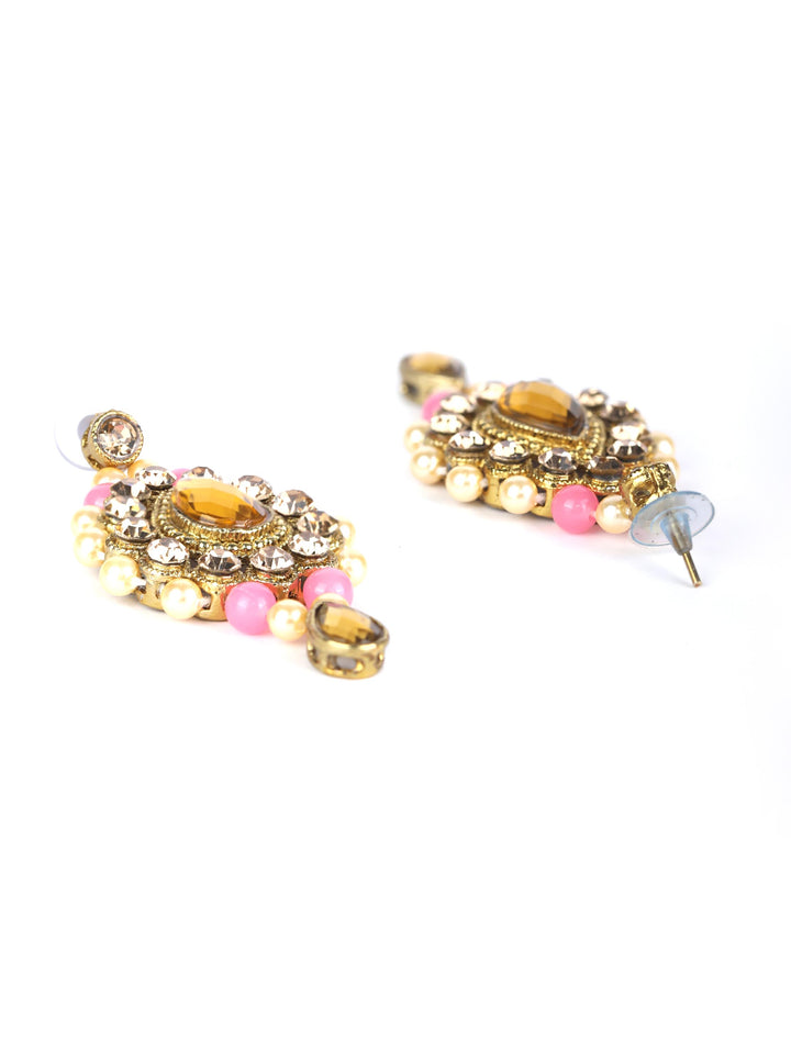 Pink Kundan Pearls Gold Plated Jewellery Set with MaangTikka