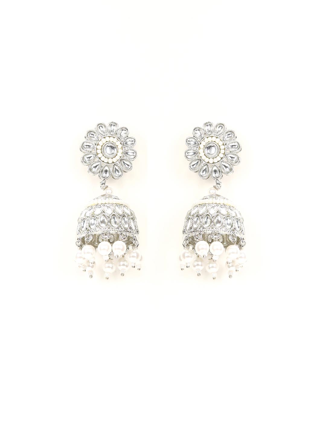 Kundan Beads Pearls Silver Plated Floral Choker Set with MaangTikka