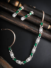 Green American Diamond Rose Gold Plated Jewellery Set