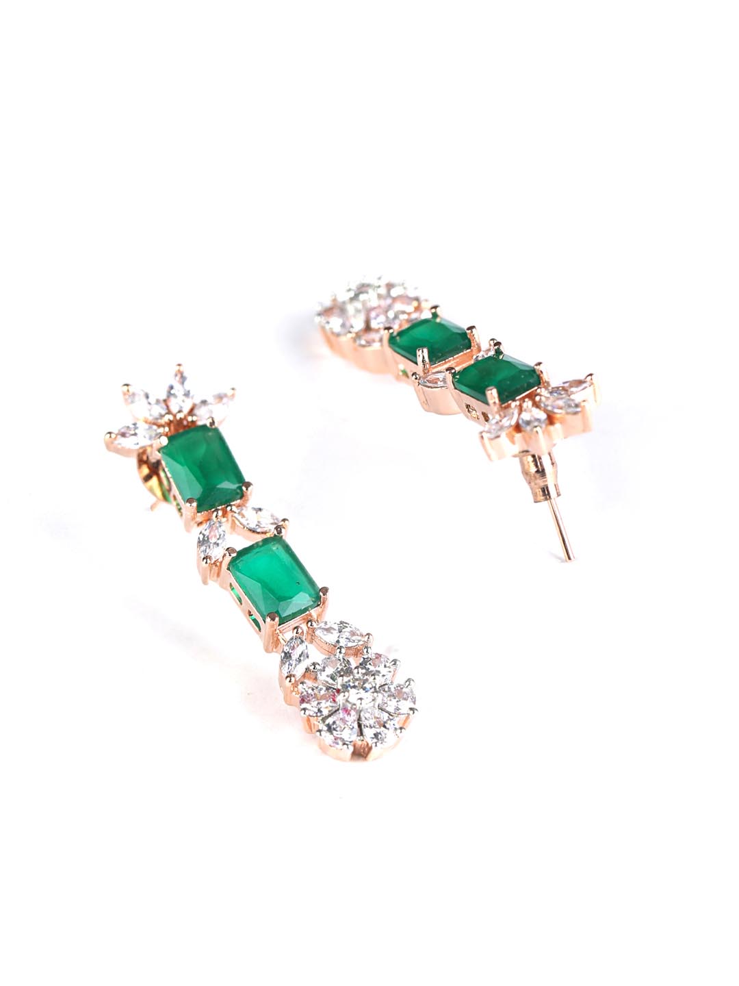 Green American Diamond Rose Gold Plated Jewellery Set