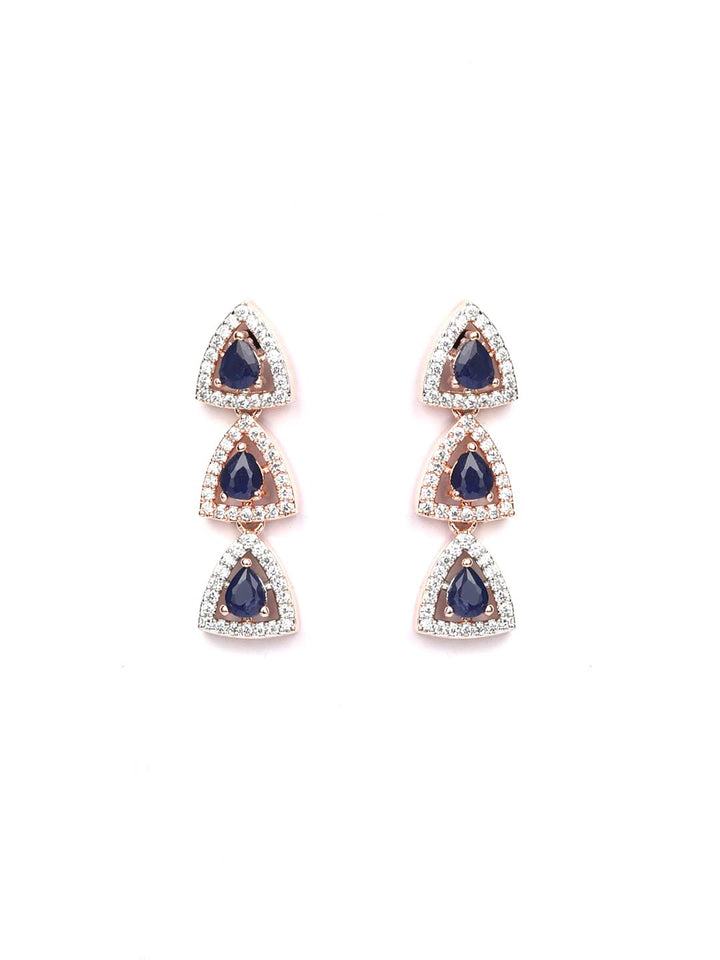 Blue American Diamond Rose Gold-Plated Jewellery Set