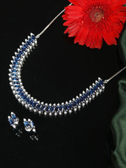Blue American Diamond Silver Plated Jewellery Set