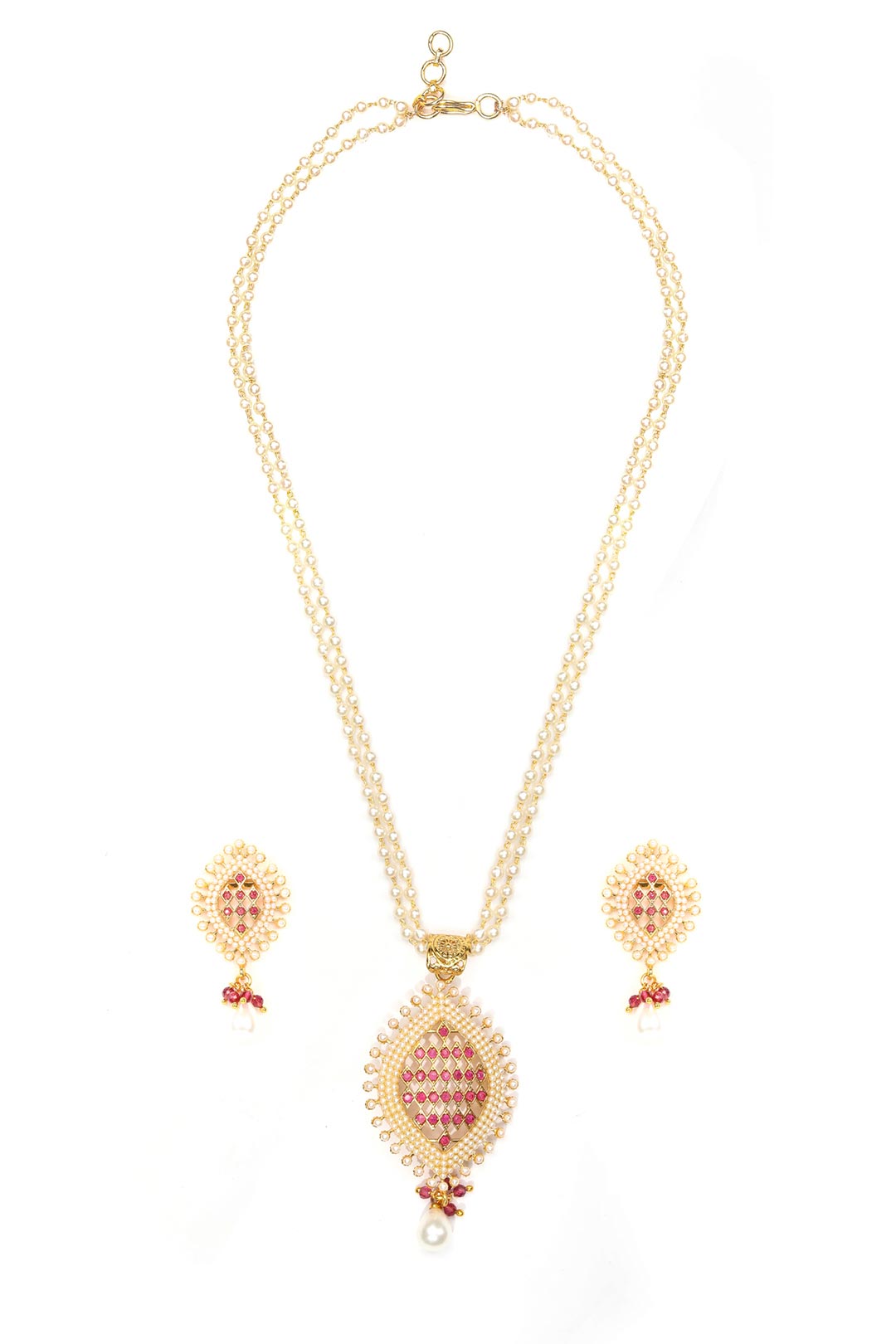 White Beads Ruby Gold Plated Pendant Set
