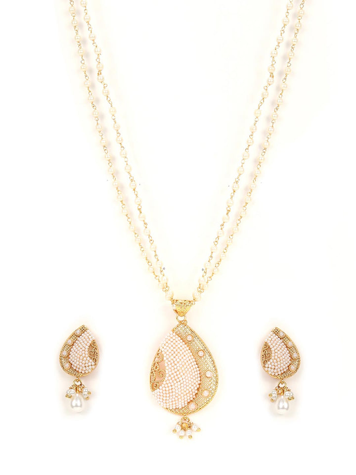 White Beads Gold Plated Pendant Set