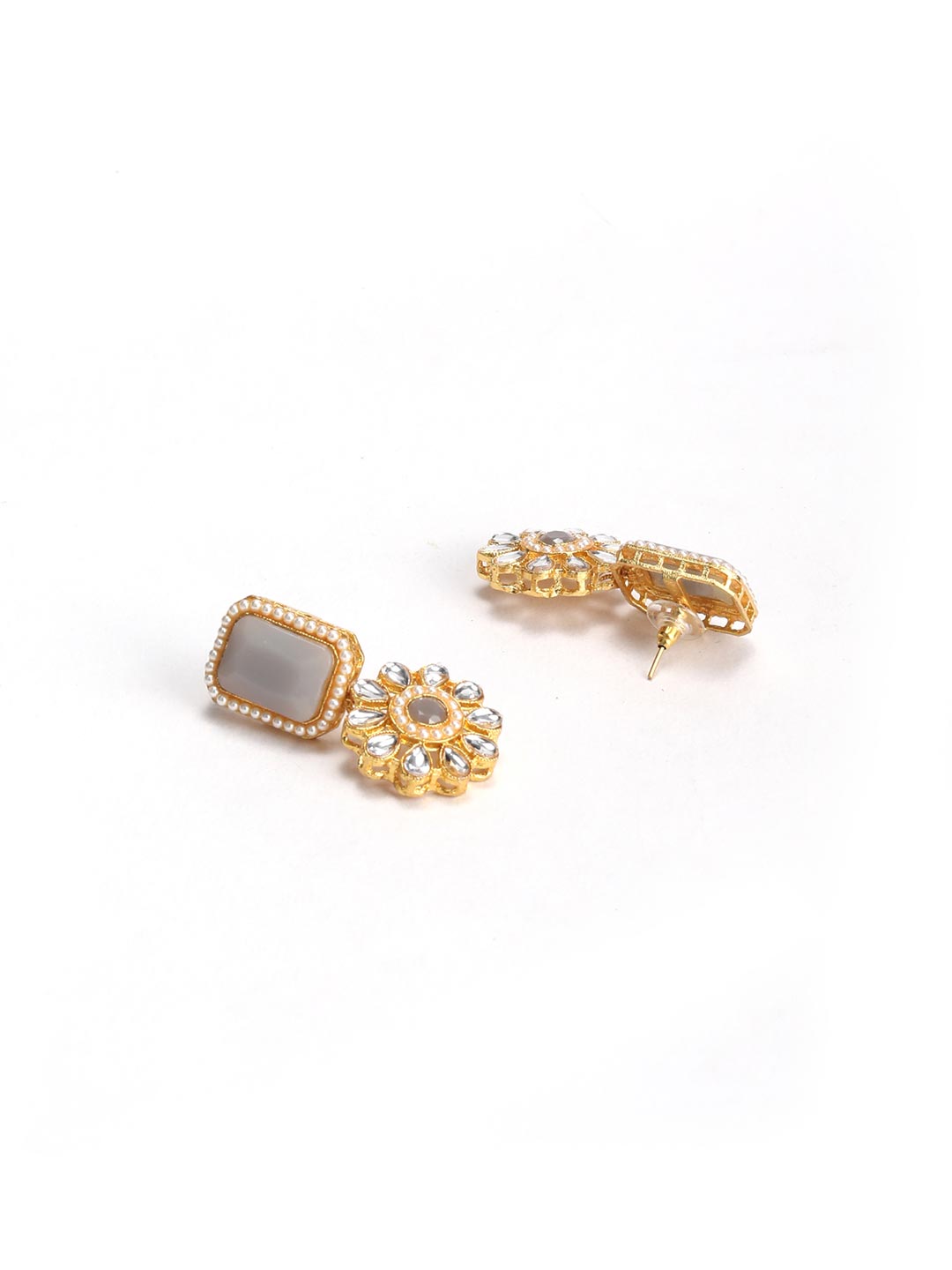 Grey Stones Kundan Gold Plated Jewellery Set