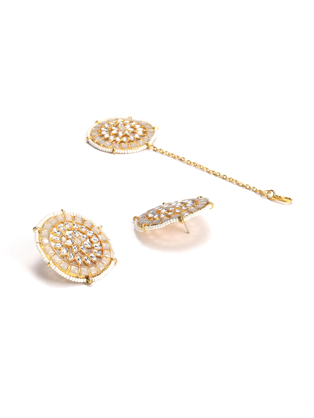 Grey Pearls Beads Kundan Stones Gold Plated Choker Set with MaangTikka