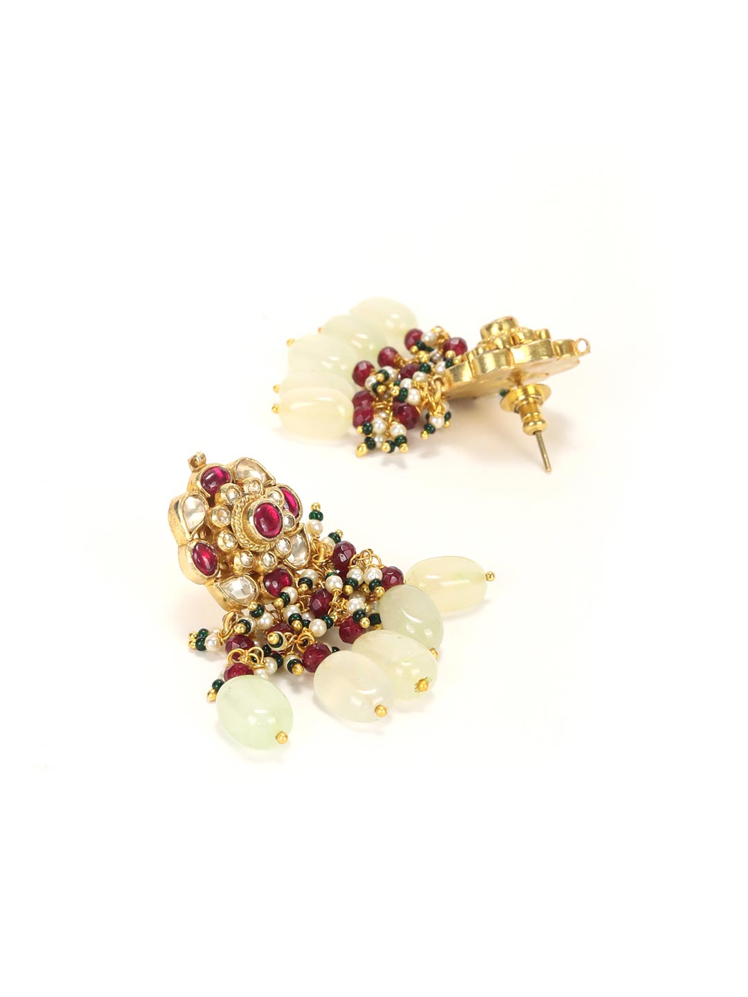 Sahiba-White Pearls Beads Ruby Pachi Kundan Gold Plated Choker Set