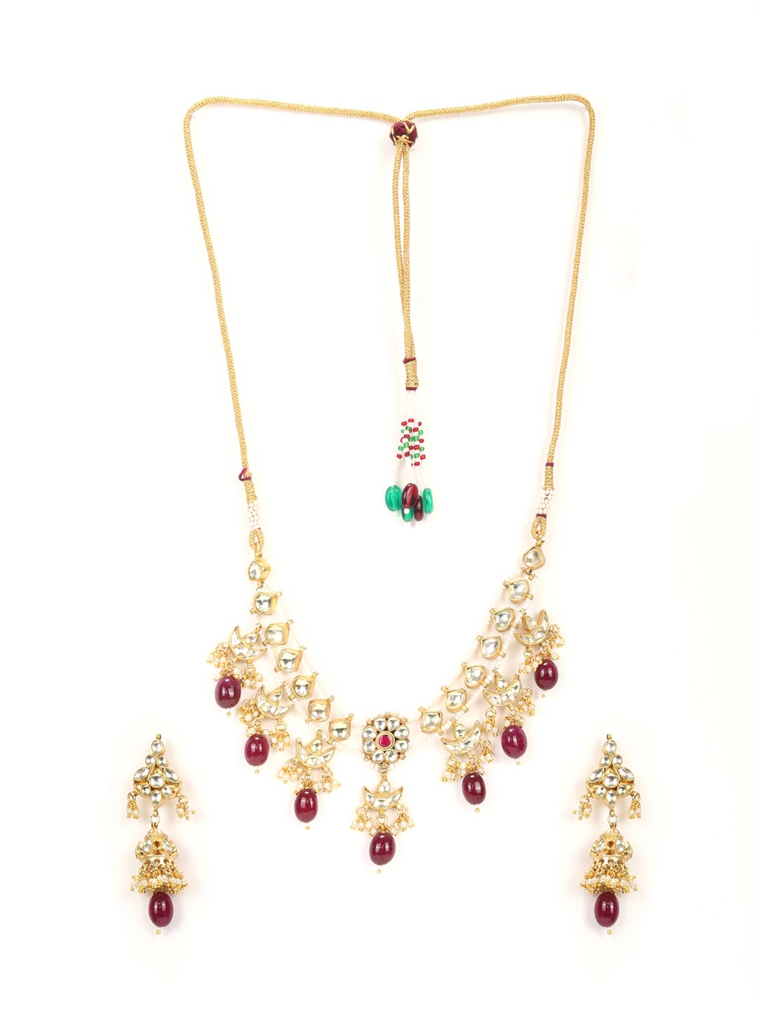 Ruby Pachi Kundan Beads Gold Plated Jewellery Set
