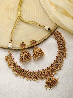 Beads Kemp Stones Gold Plated Jewellery Set