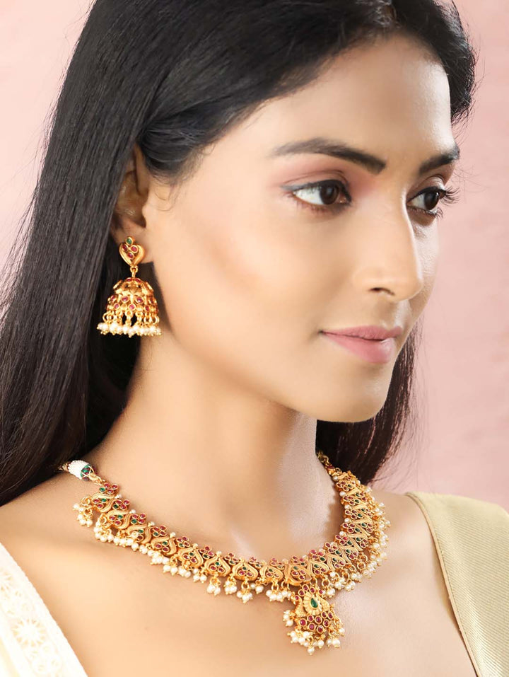 Beads Kemp Stones Gold Plated Jewellery Set