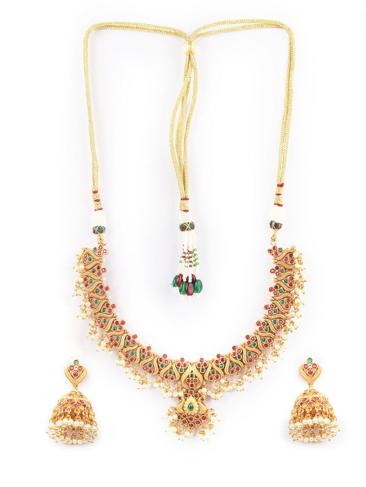 Beads Kemp Stones Gold Plated Jewellery Set