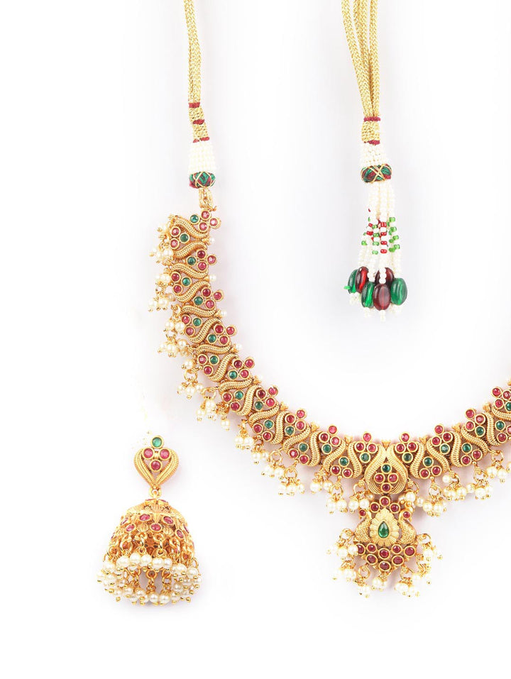 Beads Kemp Stones Gold Plated Jewellery Set