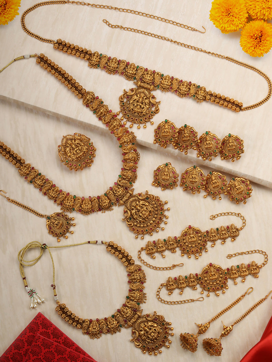 Shringaar-Ruby Emerald Gold Plated Bridal Jewellery Set