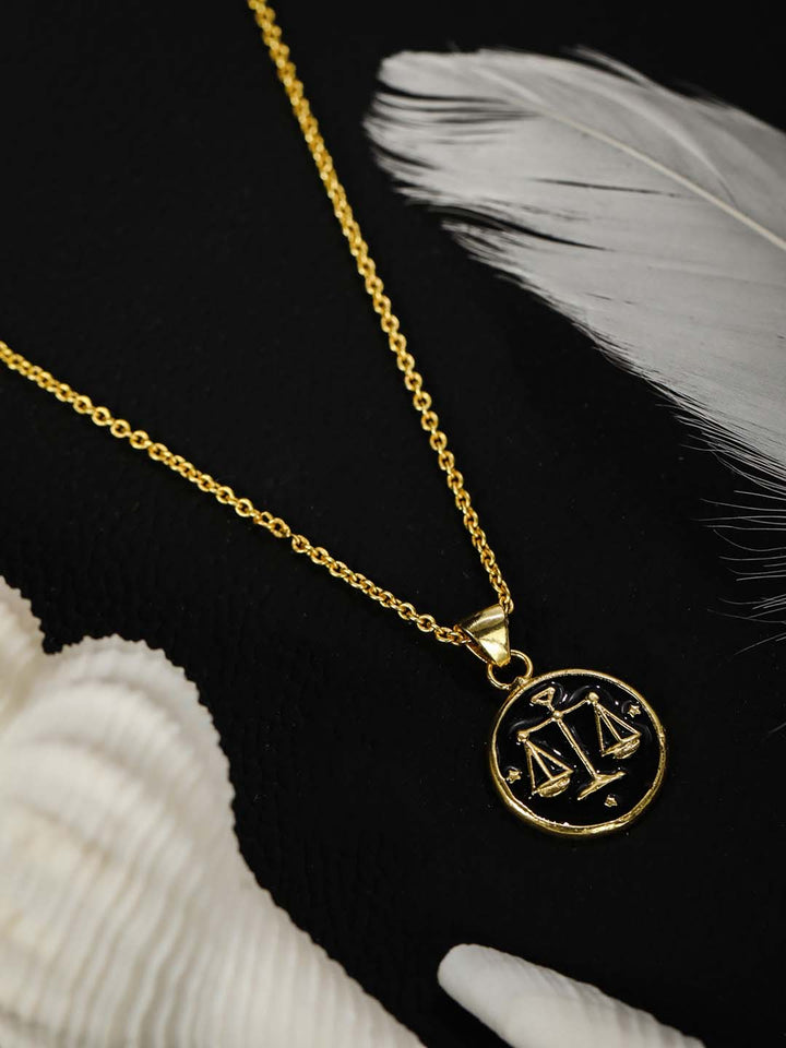 Libra Zodiac Sign Black Gold Plated Necklace