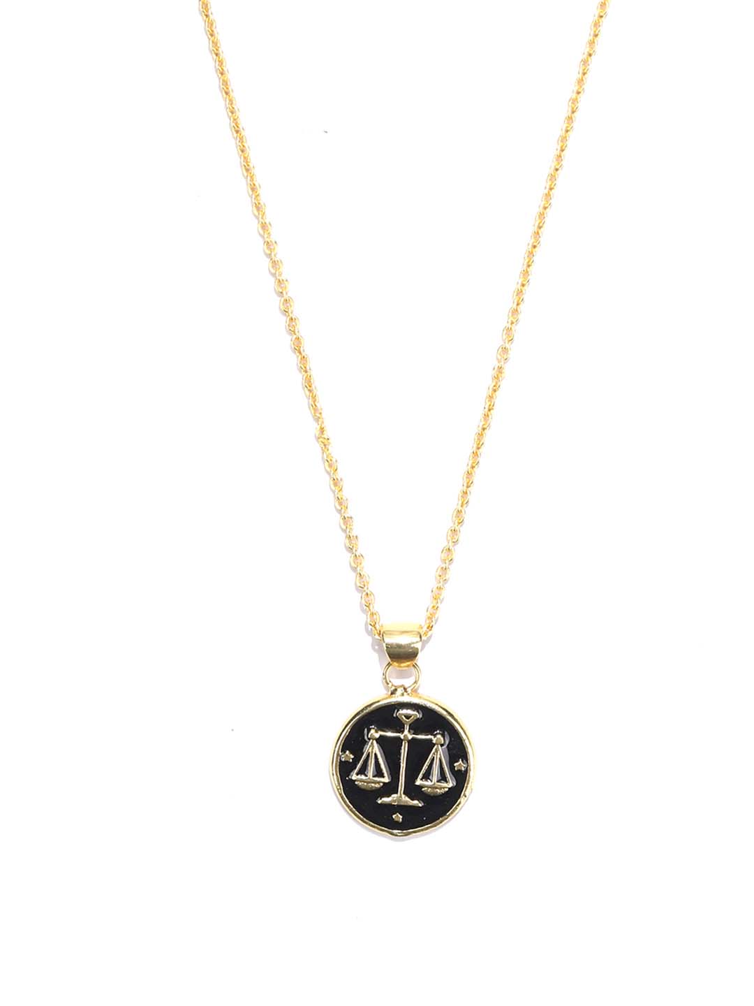Libra Zodiac Sign Black Gold Plated Necklace