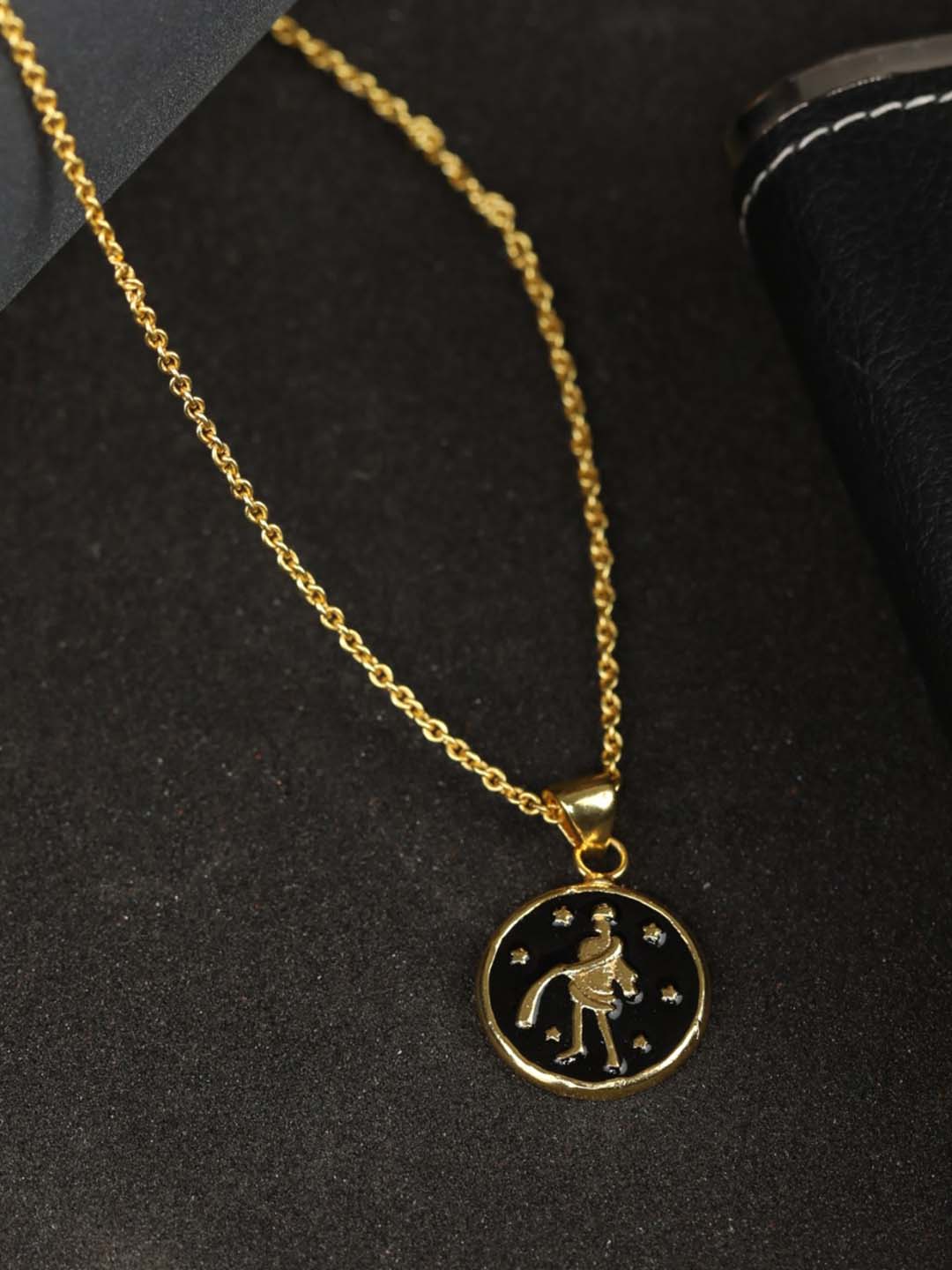 Acquarius Zodiac Sign Black Gold Plated Necklace