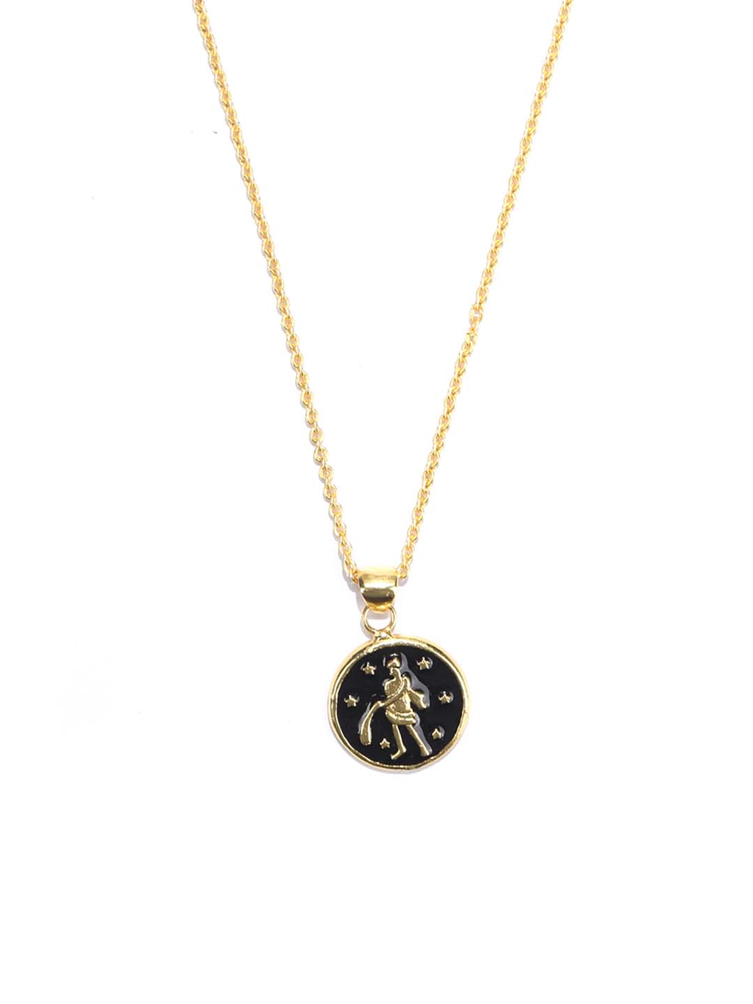 Acquarius Zodiac Sign Black Gold Plated Necklace