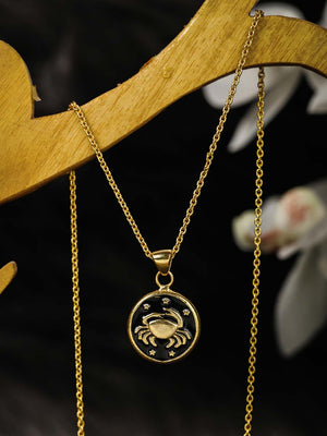 Cancer Zodiac Sign Black Gold Plated Necklace