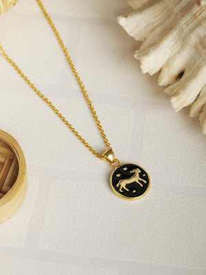 Capricorn Zodiac Sign Black Gold Plated Necklace