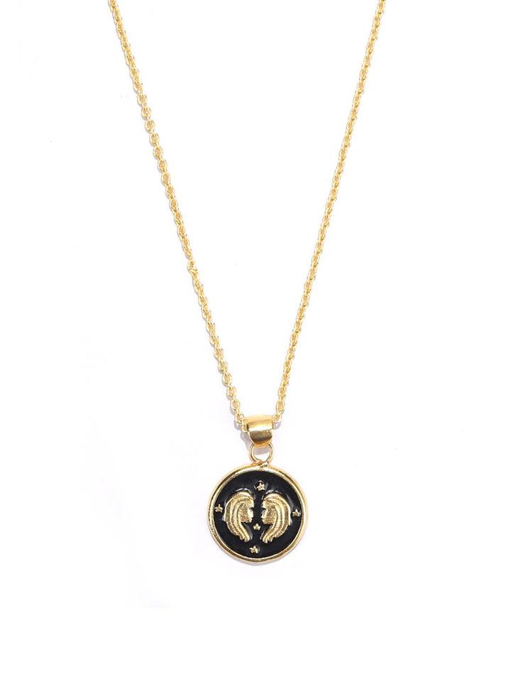 Gemini Zodiac Sign Black Gold Plated Necklace