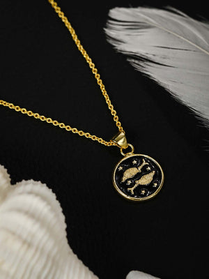 Pisces Zodiac Sign Black Gold Plated Necklace