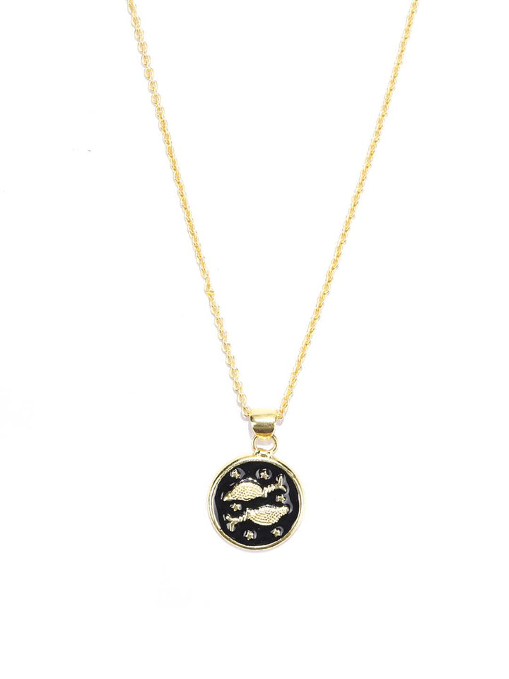 Pisces Zodiac Sign Black Gold Plated Necklace