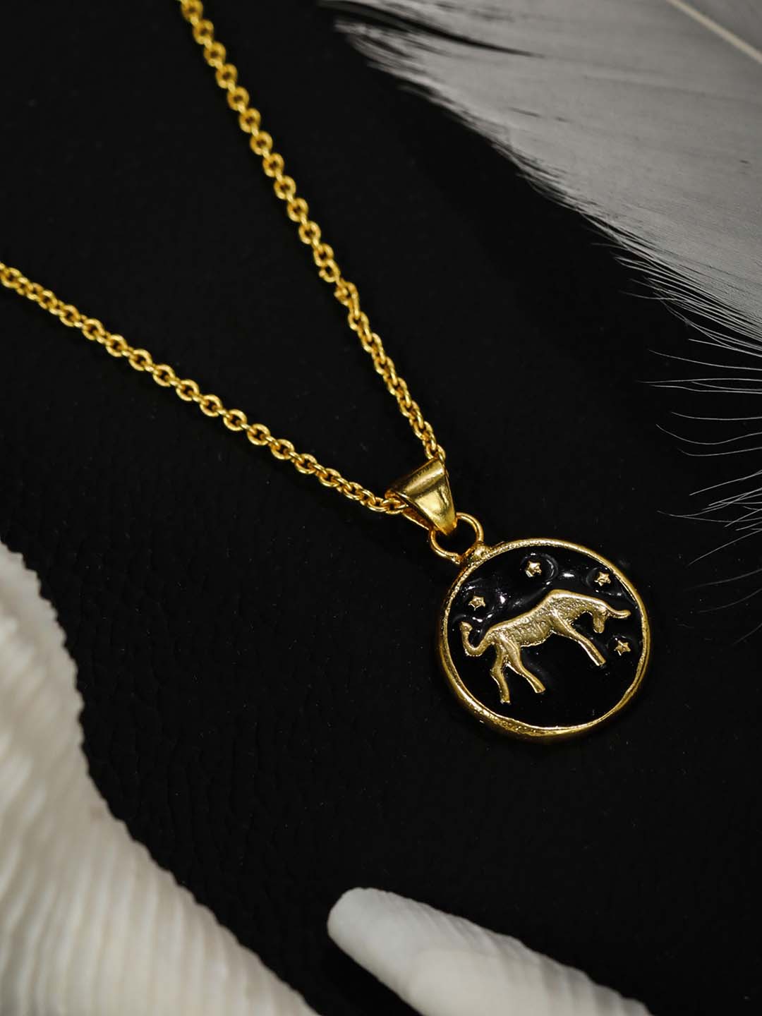 Taurus Zodiac Sign Black Gold Plated Necklace