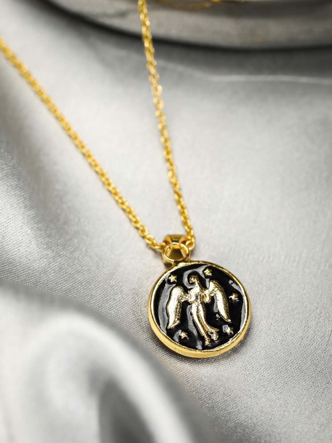 Virgo Zodiac Sign Black Gold Plated Necklace