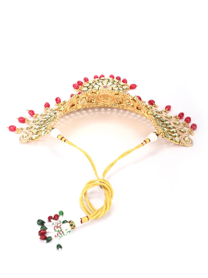 Pink Stones Beads Pearls Kundan Gold Plated Bridal Jewellery Set